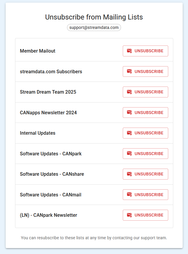 CANmail unsubscribe list screenshot
